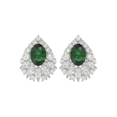 LADIES EARRINGS 4 1/2CT ROUND/MARQUISE/OVAL DIAMOND 14K WHITE GOLD (CENTER STONE GREEN EMERALD OVAL DIAMOND 2 1/2CT)