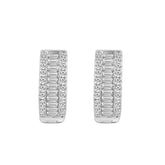Classic 10K White Gold Round & Baguette Lab Grown Diamond ladies Hoop Earrings 1/2CT (Color F-G -Clarity VS1/VS2)