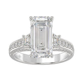 Luxury 14K White Gold Ladies Diamond Ring 4.00CT Round, Emerald & Trapezoid Diamonds with 3.00CT Emerald Center stone (Color F-G -Clarity VS1/VS2