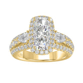 Ladies 14K Yellow Gold 3 1/2CT Featuring Fashion Ring with Round, Pear & Cushion Diamond 2.00CT Cushion Center stone (Color F-G -Clarity VS1/VS2)