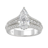 Luxury 14K White Gold Ladies Diamond Ring 2 3/4CT Round Pear & Baguette Diamonds with 2.00CT Pear Center stone (Color F-G -Clarity VS1/VS2)