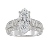 Classic 14K White Gold Ladies Diamond Ring 4.00CT Round Oval & Baguette Diamonds with 3.00CT Oval Center stone (Color F-G -Clarity VS1/VS2)