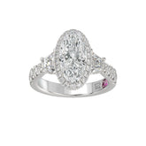 LADIES RING 3.25CT ROUND/OVAL/TRAPEZOID/BAGUETTE DIAMOND WHITE PLATINUM (CENTER STONE OVAL DIAMOND 2CT)