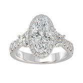 14K White Gold Halo Engagement Ring with Side Stones, 3 1/4CT Round, Baguette,Trapezoid Diamond & 2.00CT Oval Center stone (Color F-G -Clarity VS1/VS2)