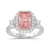 14K WHITE GOLD 4 1/4CT ROUND/RADIANT/TRAPEZOID DIAMOND LADIES RING (CENTER STONE PINK RADIANT DIAMOND 3.00CT)