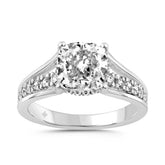 14K WHITE GOLD 2 1/2CT ROUND/CUSHION DIAMOND LADIES RING (CENTER STONE CUSHION DIAMOND 2CT)