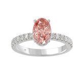 ETERNAL BLUSH COLLECTION 14K WHITE GOLD 2 1/2CT ROUND/OVAL DIAMOND LADIES RING(CENTER STONE PINK OVAL DIAMOND 2CT)