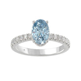 14K WHITE GOLD 2 1/2CT ROUND/OVAL DIAMOND LADIES RING (CENTER STONE BLUE OVAL DIAMOND 2CT)