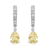 14K WHITE GOLD 2.00CT ROUND/YELLOW PEAR DIAMOND LADIES HOOP EARRINGS