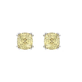 14K WHITE GOLD 2.00CT CUSHION YELLOW DIAMOND LADIES EARRINGS