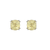 14K WHITE GOLD 2.00CT CUSHION YELLOW DIAMOND LADIES EARRINGS