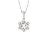 14K WHITE GOLD 1.00CT ROUND/BAGUETTE/HEZAGON STEP CUT DIAMOND LADIES PENDANT