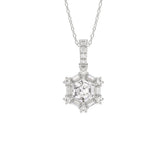 14K WHITE GOLD 1.00CT ROUND/BAGUETTE/HEZAGON STEP CUT DIAMOND LADIES PENDANT