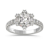 14K WHITE GOLD 1 3/4CT ROUND/BAGUETTE/HEXAGON STEP CUT DIAMOND LADIES RING