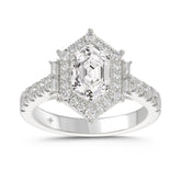 14K WHITE GOLD 2 1/4CT ROUND/BAGUETTE/HEXAGON DIAMOND LADIES RING