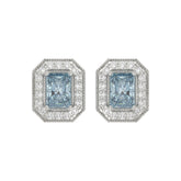 14K WHITE GOLD CRAFTED WITH 18K YELLOW GOLD BACK PLATE 1 1/4CT ROUND/BLUE EMERALD DIAMOND LADIES EARRINGS