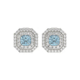 14K WHITE GOLD 1 1/2CT ROUND/BLUE CUSHION DIAMOND LADIES EARRING