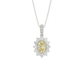 14K WHITE GOLD CRAFTED WITH 18K YELLOW GOLD BACK PLATE 1 1/2CT ROUND/YELLOW OVAL DIAMOND LADIES PENDANT WITH CHAIN