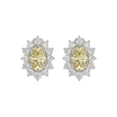 14K WHITE GOLD CRAFTED WITH 18K YELLOW GOLD BACK PLATE 1 1/2CT ROUND/YELLOW OVAL DIAMOND LADIES EARRINGS