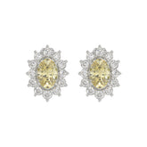 14K WHITE GOLD CRAFTED WITH 18K YELLOW GOLD BACK PLATE 1 1/2CT ROUND/YELLOW OVAL DIAMOND LADIES EARRINGS
