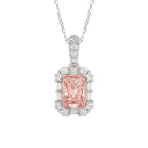 14K WHITE GOLD CRAFTED WITH 18K YELLOW GOLD BACK PLATE 1 1/4CT ROUND/BAGUETTE/PINK RADIANT DIAMOND LADIES PENDANT WITH CHAIN