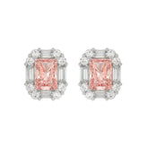 14K WHITE GOLD CRAFTED WITH 18K YELLOW GOLD BACK PLATE 1 1/3CT ROUND/PINK RADIANT/BAGUETTE DIAMOND LADIES EARRINGS