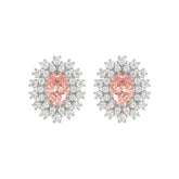 14K WHITE GOLD CRAFTED WITH 18K YELLOW GOLD BACK PLATE 1 1/2CT ROUND/PINK OVAL DIAMOND LADIES EARRINGS