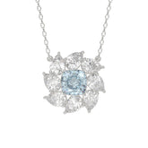 14K WHITE GOLD CRAFTED WITH 18K YELLOW GOLD BACK PLATE 2CT PEAR/BLUE CUSHION DIAMOND LADIES NECKLACE WITH CHAIN