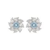14K WHITE GOLD CRAFTED WITH 18K YELLOW GOLD BACK PLATE 2 5/8CT PEAR/BLUE CUSHION DIAMOND LADIES EARRINGS