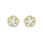 14K YELLOW GOLD 1/4CT ROUND/PEARL DIAMOND LADIES EARRINGS