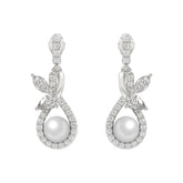 14K WHITE GOLD 3/4CT ROUND/MARQUISE/PEARL DIAMOND LADIES EARRINGS