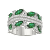 14K WHITE GOLD 2 3/8CT ROUND/MARQUISE DIAMOND LADIES RING (GREEN EMERALD MARQUISE DIAMOND 1 1/2CT)