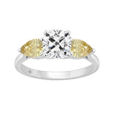 14K WHITE GOLD 2 5/8CT CUSHION/YELLOW PEAR DIAMOND LADIES RING (CENTER STONE CUSHION DIAMOND 1 1/2CT)