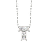 10K White Gold Diamond Initial “T” Pendant 1.00CT Fancy Cut Ladies Alphabet Charm with Chain