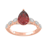14K ROSE GOLD 3.00CT ROUND/RUBY PEAR/MARQUISE DIAMOND LADIES RING (CENTER STONE PEAR RUBY DIAMOND 2 1/4CT)