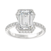 14K White Gold 4 1/2CT ladies Round & Emerald-cut diamond halo engagement Ring 4.00CT Emerald Center stone (Color F-G -Clarity VS1/VS2)