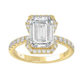 14K Yellow Gold 4 1/2CT ladies Round & Emerald-cut diamond halo engagement Ring 4.00CT Emerald Center stone (Color F-G -Clarity VS1/VS2)