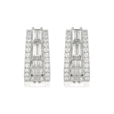 Classic 10K White Gold Round & Baguette Lab Grown Diamond ladies Hoop Earrings 3/4CT (Color F-G -Clarity VS1/VS2)