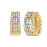 Classic 10K Yellow Gold Round & Baguette Lab Grown Diamond ladies Hoop Earrings 3/4CT (Color F-G -Clarity VS1/VS2)