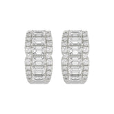 14K WHITE GOLD 1 3/4CT ROUND/EMERALD DIAMOND HOOP EARRINGS