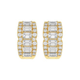 14K YELLOW GOLD 1 3/4CT ROUND/EMERALD DIAMOND HOOP EARRINGS