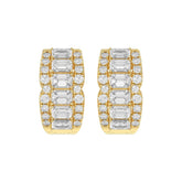 14K YELLOW GOLD 1 3/4CT ROUND/EMERALD DIAMOND HOOP EARRINGS