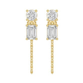 10K Yellow Gold 3/4CT Emerald/Round cut Diamond Elegant Ladies Earring (Color F-G -Clarity VS1/VS2)