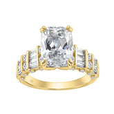 14K Yellow Gold Cushion Lab Grown Diamond Engagement Ring 5.00Ct With 4.00Ct Cushion Center Stone & Round/Baguette Side Stones (Color F-G Clarity Vs1/
