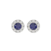 14K WHITE GOLD 1/2CT ROUND/BLUE SAPPHIRE ROUND DIAMOND LADIES EARRINGS