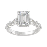 14K White Gold Emerald Cut Diamond Classic Bridal Ring for Ladies 4.00CT with Pear Round & Marquise Diamond 3.00CT Emerald Center stone (Color F-G -Clarity VS1/VS2)