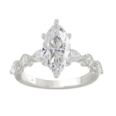 14K White Gold Bridal Fashion Ring for Ladies 4CT Round & Marquise& Pear Cut Diamonds 3.00CT Marquise Center stone (Color F-G -Clarity VS1/VS