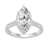 Luxury 14K White Gold 3 3/4Ct Round & Marquise Diamond Halo Ring Elegant Bridal Engagement Ring For Women 3Ct Marquise Center Stone (Color F-G -Clarit