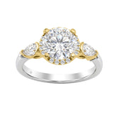 14K White/Yellow Gold 2 1/2Ct Round & Pear Cut Diamond Halo Bridal Ring Engagement Ring For Women 2Ct Round Center Stone (Color F-G -Clarity Vs1/Vs2)