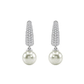 10K White Gold 1/2 Ct Round Diamond & Pearl Hoop Earrings For Women Classic Pear Shape Drop Fine Jewelry (Color F-G Clarity Vs1/Vs2)